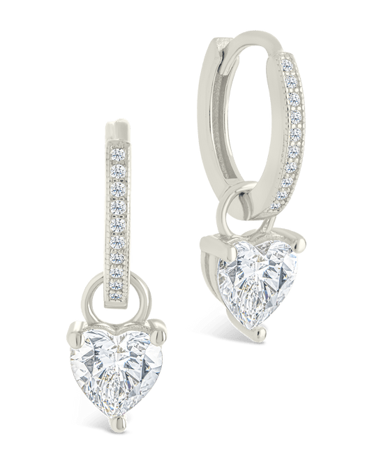 Sterling Silver Eugenia Heart Cut CZ Dangle Micro Hoops Silver