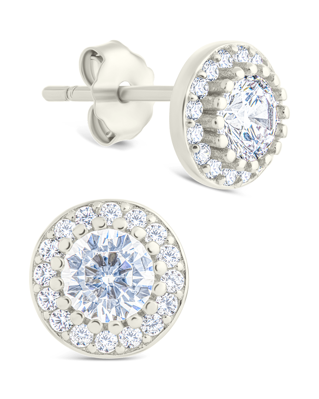 Sterling Silver Round Cut Brilliant Halo Studs Silver