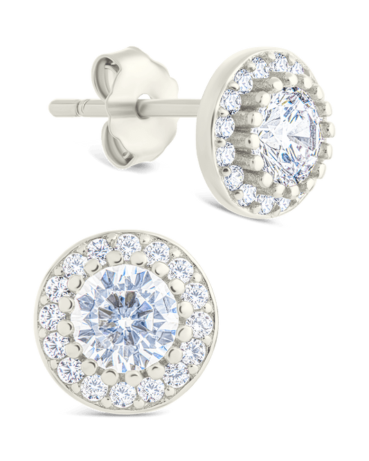 Sterling Silver Round Cut Brilliant Halo Studs Silver