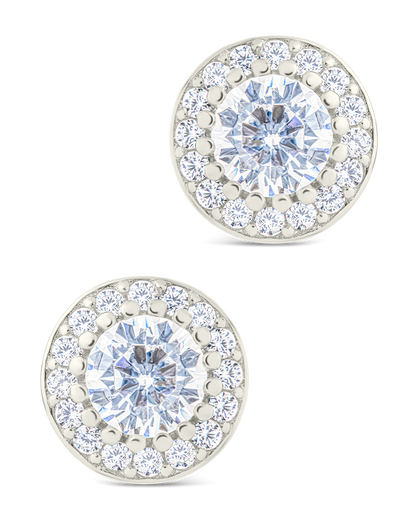 Sterling Silver Round Cut Brilliant Halo Studs