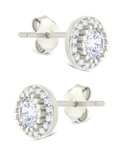 Sterling Silver Round Cut Brilliant Halo Studs