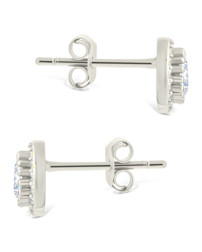 Sterling Silver Round Cut Brilliant Halo Studs