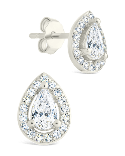 Sterling Silver Pear Cut Brilliant Halo Studs Silver
