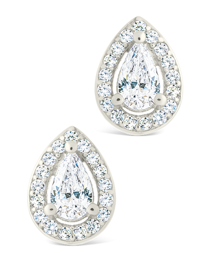 Sterling Silver Pear Cut Brilliant Halo Studs