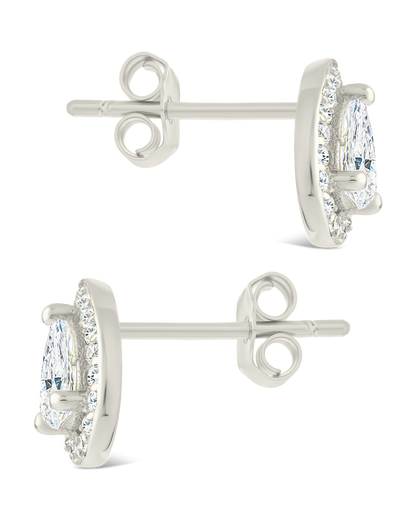 Sterling Silver Pear Cut Brilliant Halo Studs
