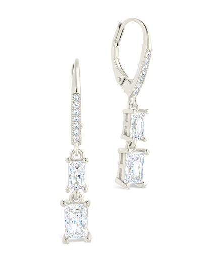 Sterling Silver Eulalia Emerald Cut CZ French Clip Earrings Silver