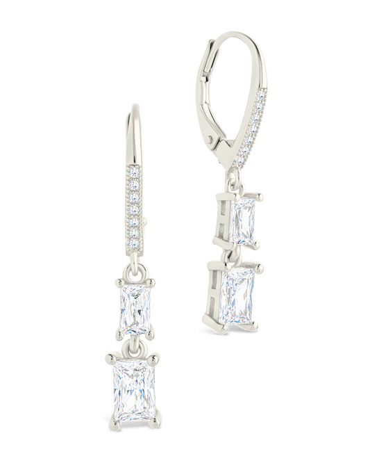 Sterling Silver Eulalia Emerald Cut CZ French Clip Earrings Silver