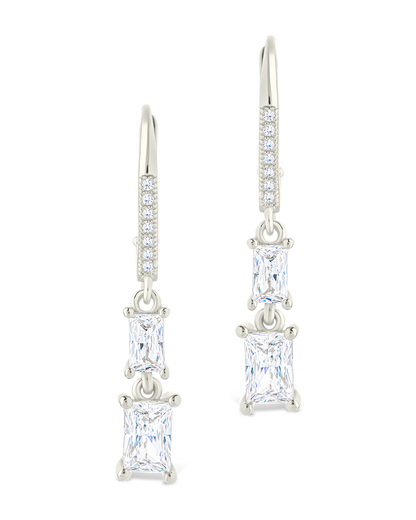 Sterling Silver Eulalia Emerald Cut CZ French Clip Earrings