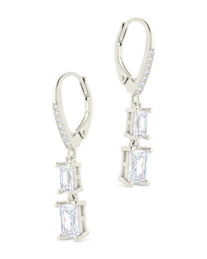 Sterling Silver Eulalia Emerald Cut CZ French Clip Earrings