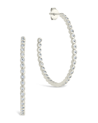 Sterling Silver Bezel Statement Bubble Hoops Silver