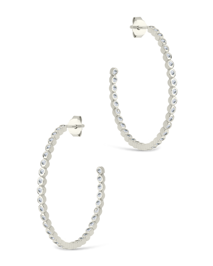 Sterling Silver Bezel Statement Bubble Hoops