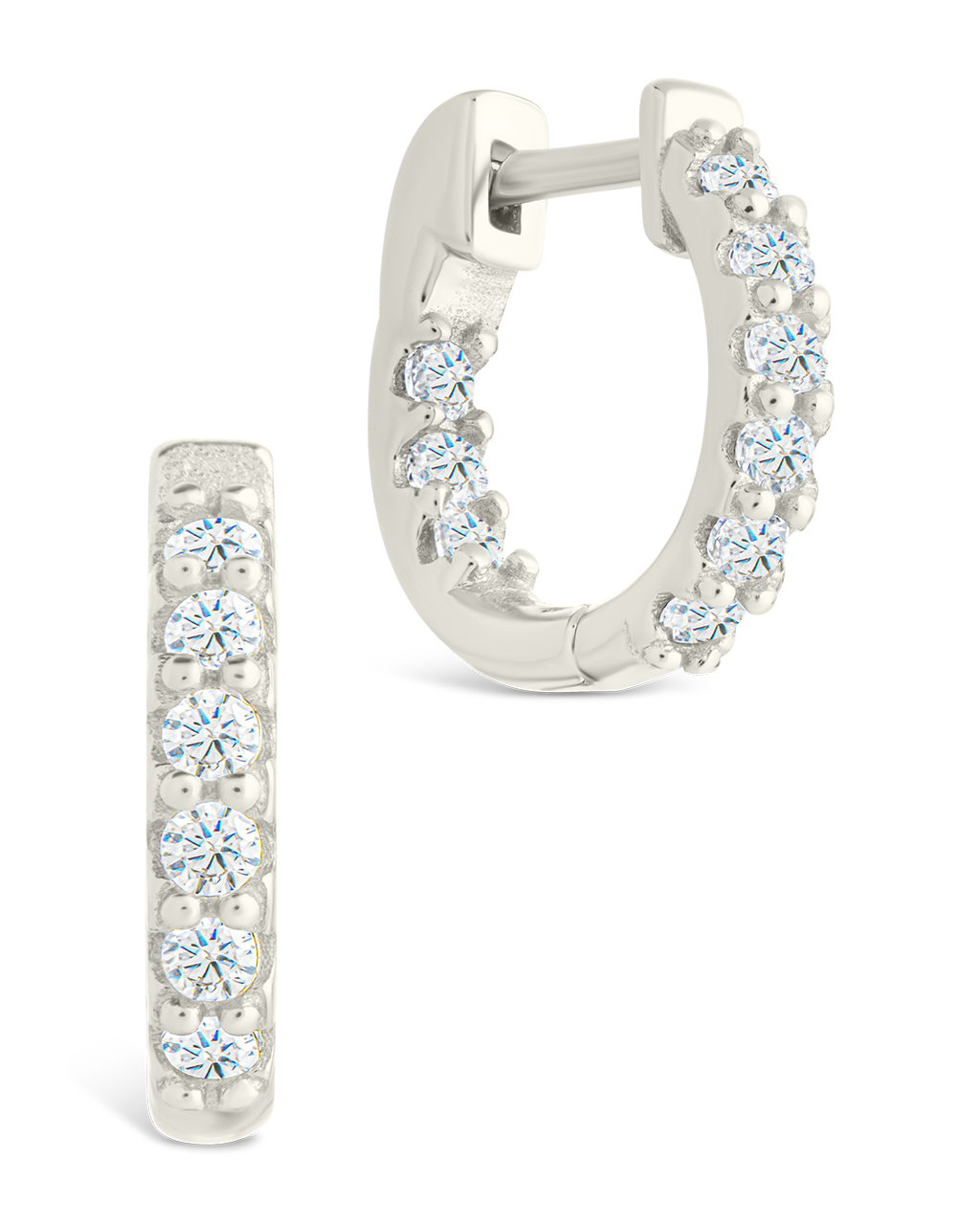 Sterling Silver Constance CZ Studded Statement Hoops Silver .5"