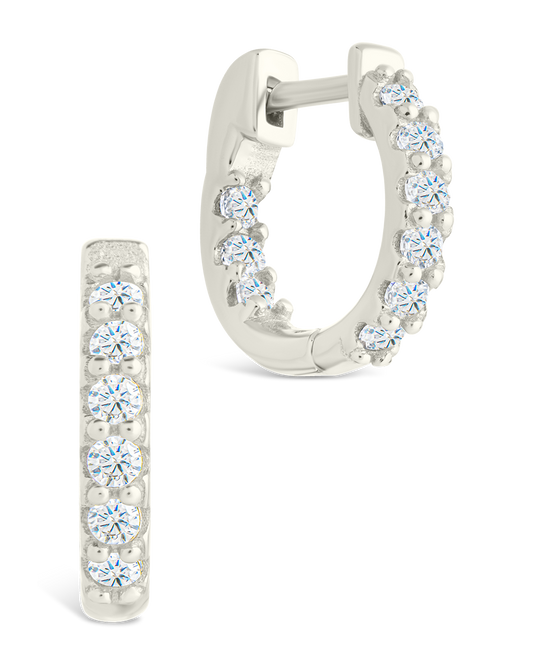 Sterling Silver Constance CZ Studded Statement Hoops Silver .5"