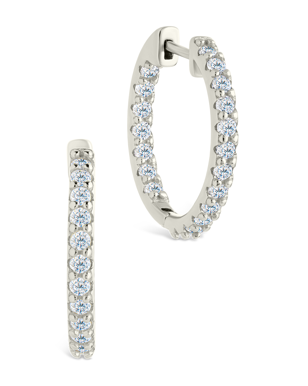 Sterling Silver Constance CZ Studded Statement Hoops Silver .75"