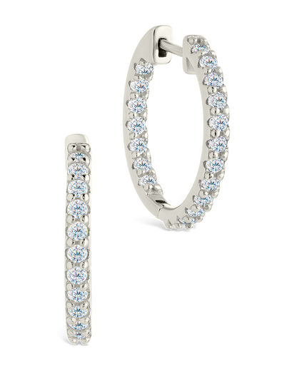 Sterling Silver Constance CZ Studded Statement Hoops Silver .75"