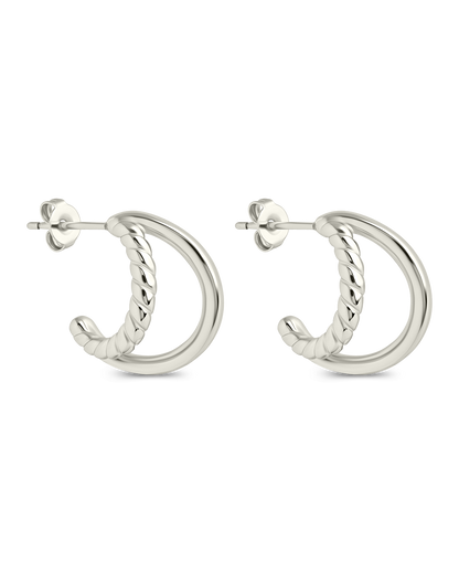 Arcadia Double Row Huggie Hoop Earrings Silver
