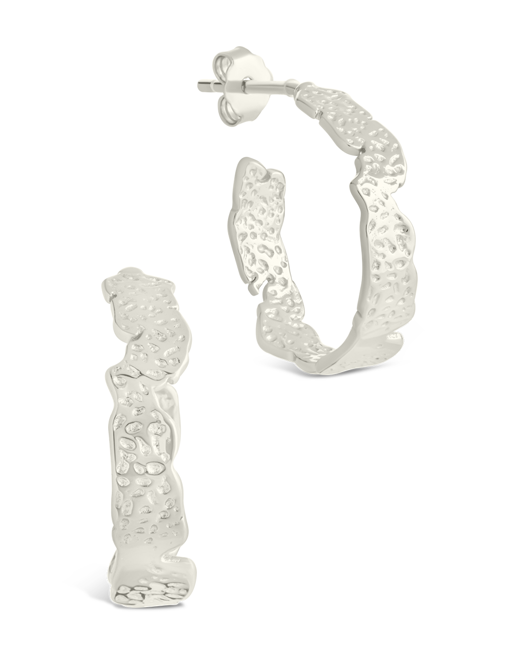 Sterling Silver Mary Textured Hoop Earrings Silver