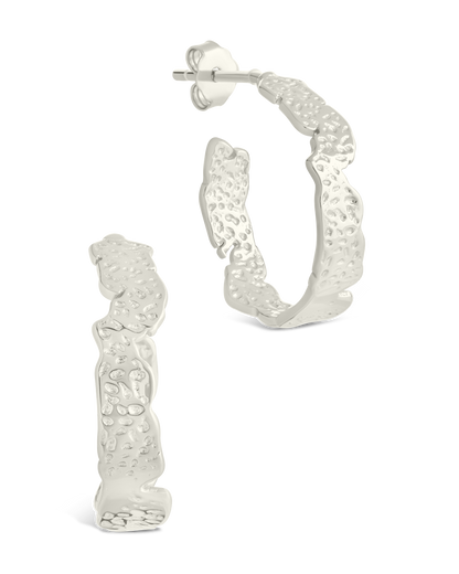Sterling Silver Mary Textured Hoop Earrings Silver