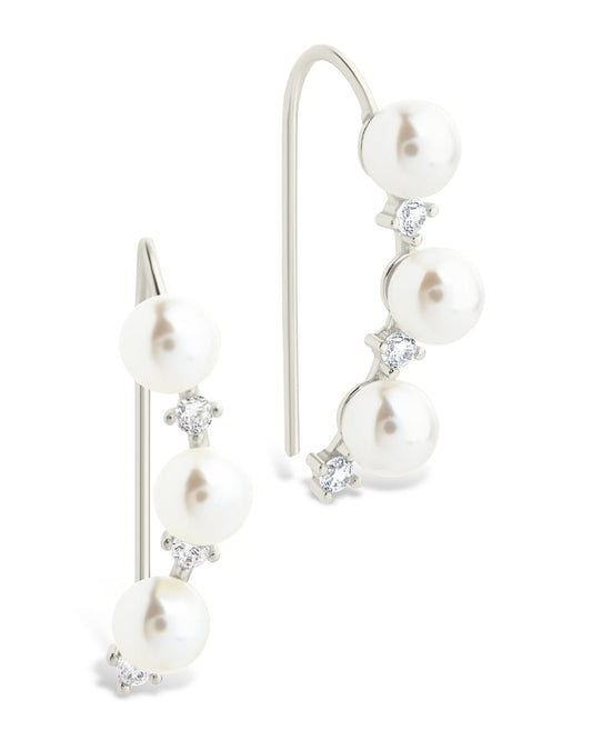 Sterling Silver Siena CZ & Pearl Threader Earrings Silver