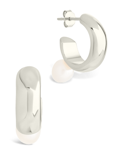Sterling Silver Micki Pearl Drop Stud Earrings Silver