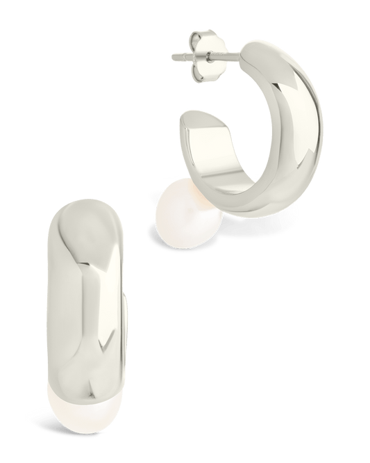 Sterling Silver Micki Pearl Drop Stud Earrings Silver