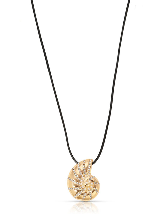 Nautilus Shell Cord Necklace 18k Gold Plated One Size