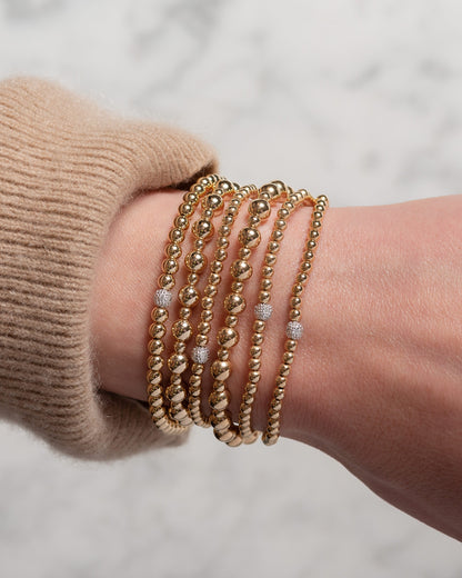 14k Gold 3mm and 5mm Bead Bracelet