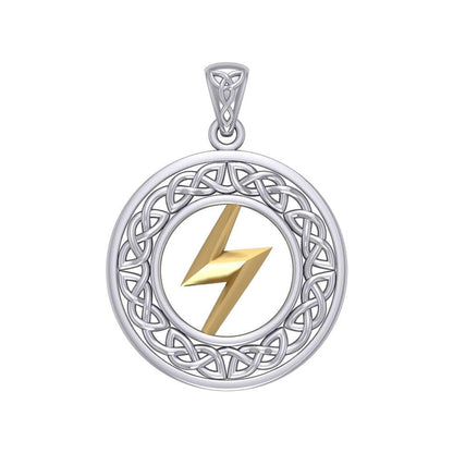 Zeus God Lightning Bolt with Celtic Knot Silver and Gold Pendant MPD5899
