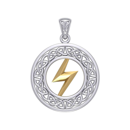 Zeus God Lightning Bolt with Celtic Knot Silver and Gold Pendant MPD5899