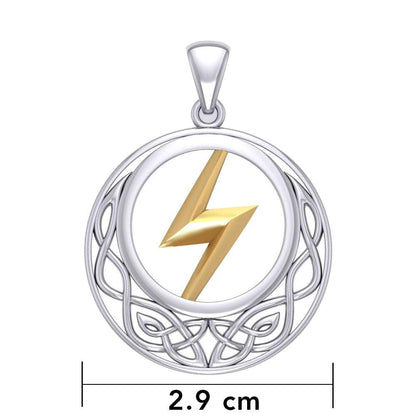Zeus God Lightning Bolt with Celtic Knot Silver and Gold Pendant MPD5901
