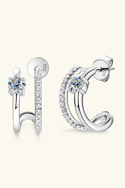Moissanite 925 Sterling Silver C-Hoop Earrings Silver One Size
