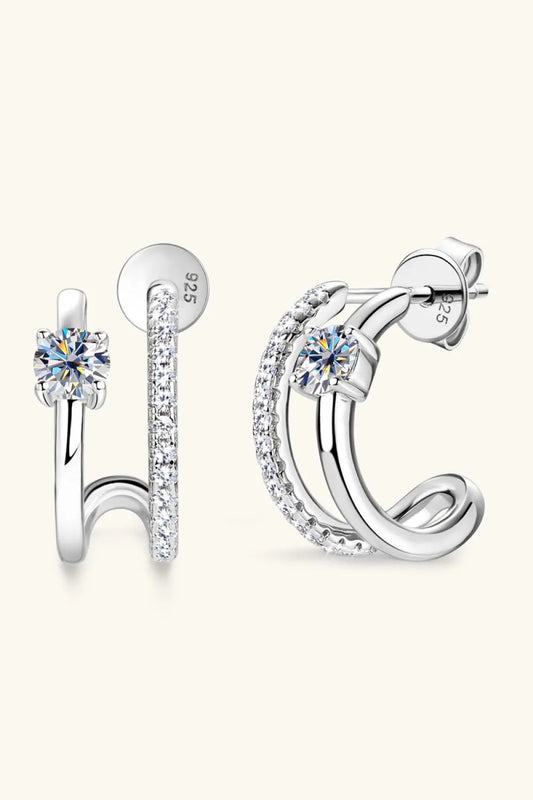 Moissanite 925 Sterling Silver C-Hoop Earrings Silver One Size