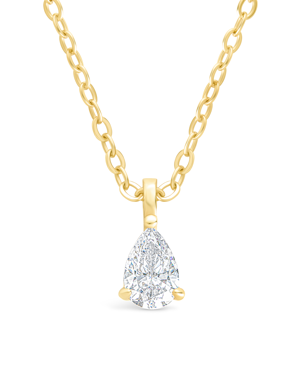 Sterling Silver Pear CZ Prong Set Pendant Gold