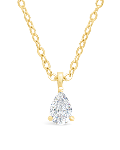 Sterling Silver Pear CZ Prong Set Pendant Gold