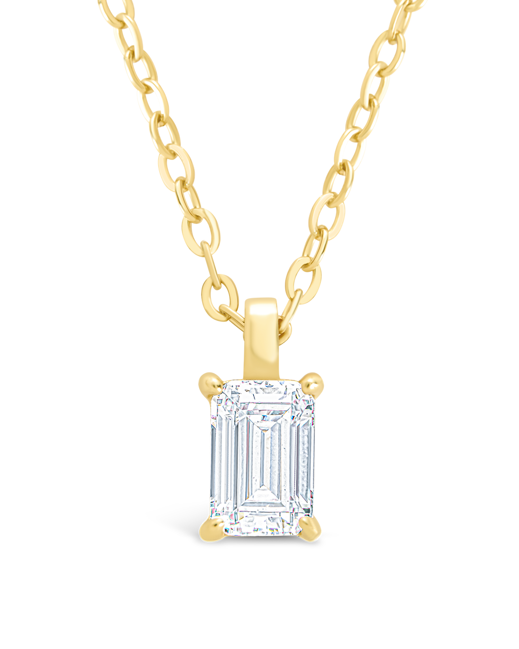 Sterling Silver Emerald Prong Set Pendant Gold