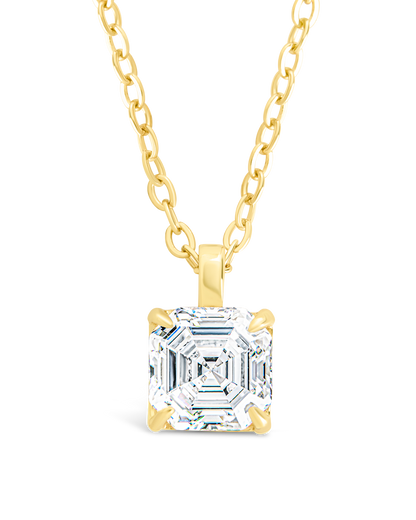 Sterling Silver Asscher Prong Set Pendant Gold