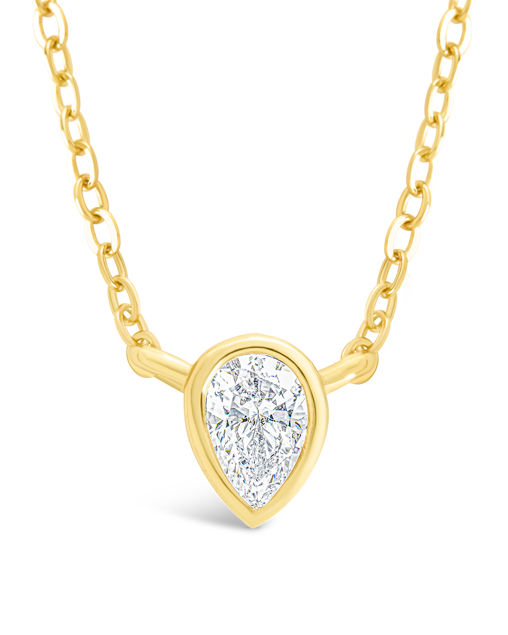 Sterling Silver Pear Bezel Set Pendant Gold
