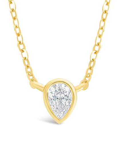 Sterling Silver Pear Bezel Set Pendant Gold