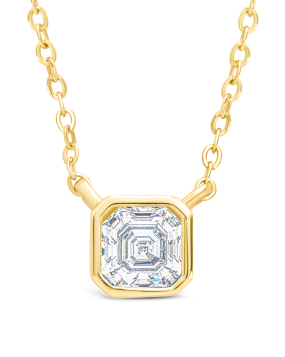 Sterling Silver Asscher Bezel Set Pendant Gold