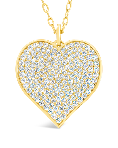 Sterling Silver CZ Statement Heart Pendant Gold Large - 1" Pendant