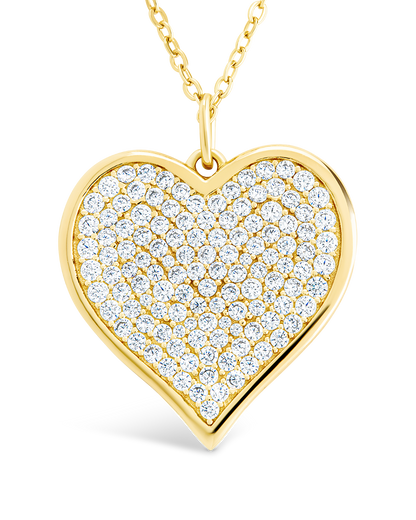 Sterling Silver CZ Statement Heart Pendant Gold Small - 20mm Pendant
