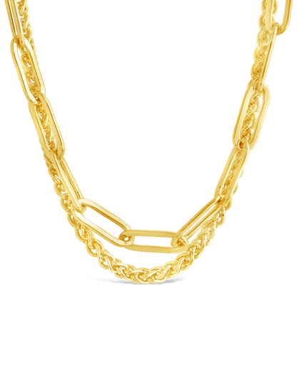 Emery Paperclip & Curb Chain Layered Necklace Gold