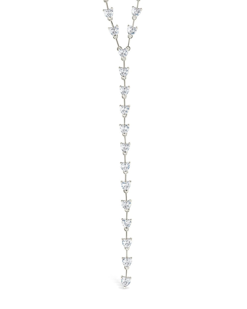 Tasha CZ Stationed Heart Lariat Necklace Silver