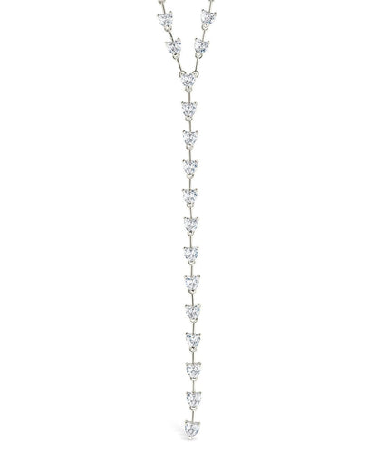 Tasha CZ Stationed Heart Lariat Necklace Silver