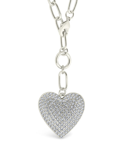 Disco Heart CZ Statement Necklace Silver