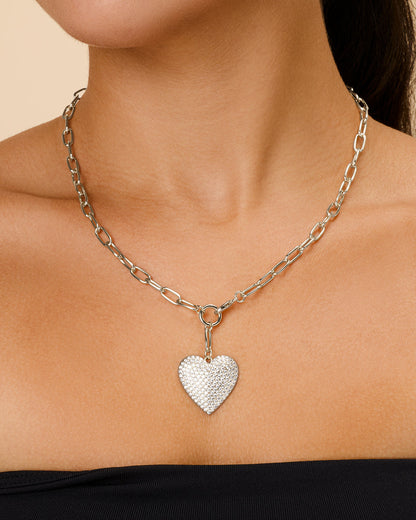 Disco Heart CZ Statement Necklace