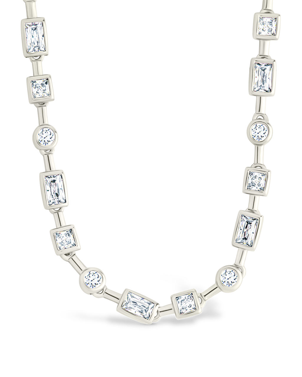 Camden Adjustable CZ Staggered Tennis Necklace Silver