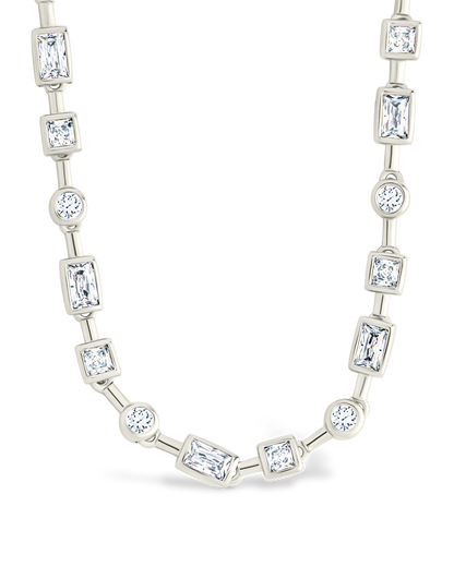 Camden Adjustable CZ Staggered Tennis Necklace Silver
