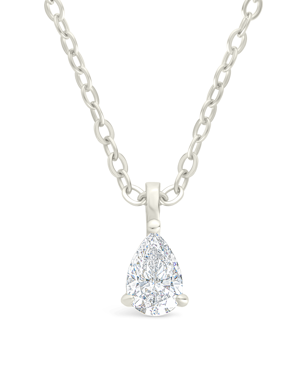 Sterling Silver Pear CZ Prong Set Pendant Silver