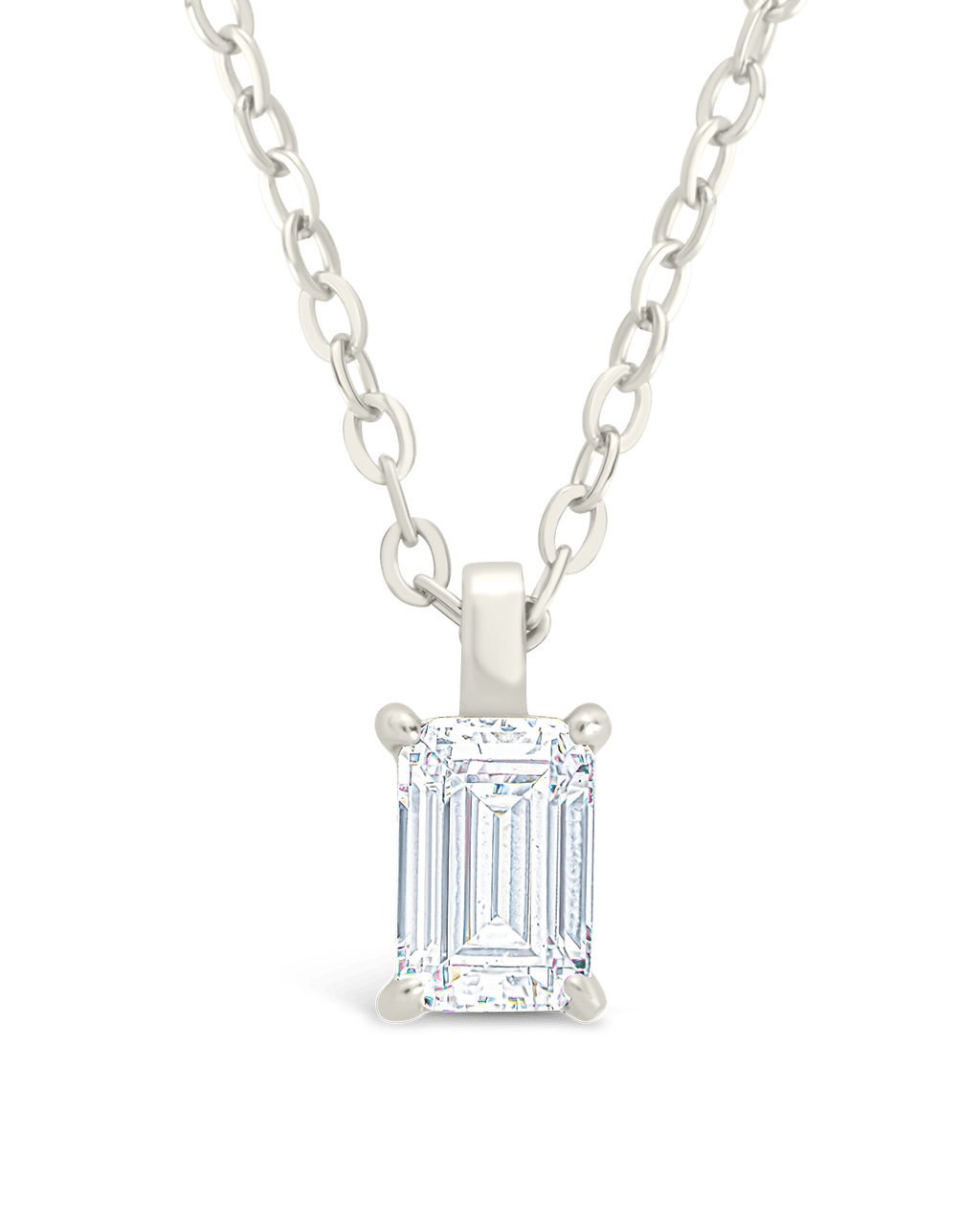 Sterling Silver Emerald Prong Set Pendant Silver